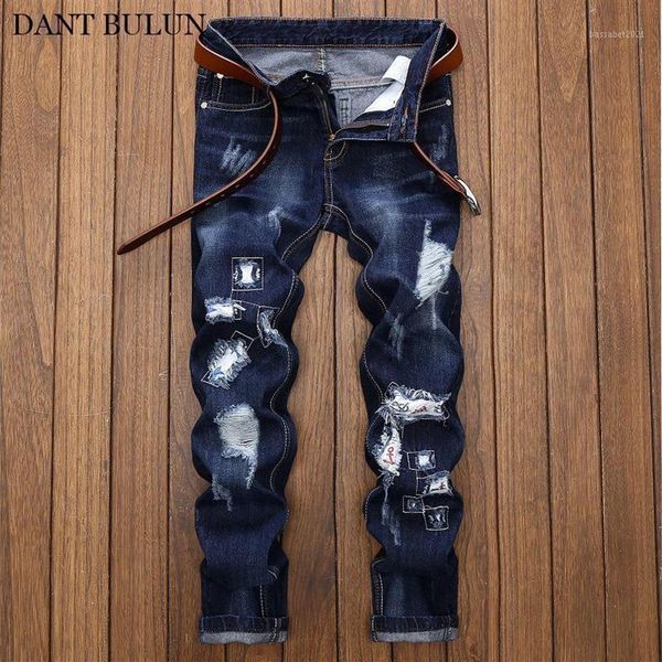 men's jeans men's straight pants streetwear denim slim fit distressed ripped trouser with patches desinger hip hop hombr2763, Blue
men's jeans men's straight pants streetwear denim slim fit distressed ripped trouser with patches desinger hip hop hombr2763, Blue