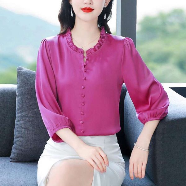 imitation silk shirt style refreshing t womens all match loose belly, White
imitation silk shirt style refreshing t womens all match loose belly, White