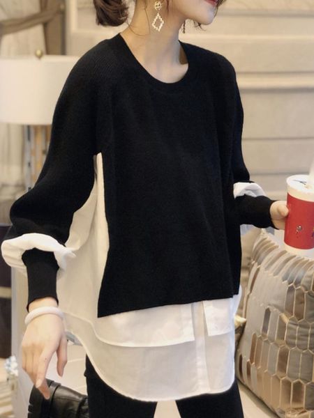 women's sweaters sweater women 2023 spring and autumn fashion splice knitwear casual loose temperament fake two piece pullover streetwe, White;black
women's sweaters sweater women 2023 spring and autumn fashion splice knitwear casual loose temperament fake two piece pullover streetwe, White;black