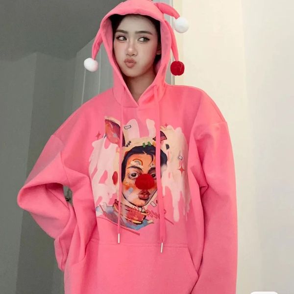women's hoodies sweatshirts american retro thin doublelayer hat clown print hooded sweater women spring and autumn couple loose student, Black
women's hoodies sweatshirts american retro thin doublelayer hat clown print hooded sweater women spring and autumn couple loose student, Black