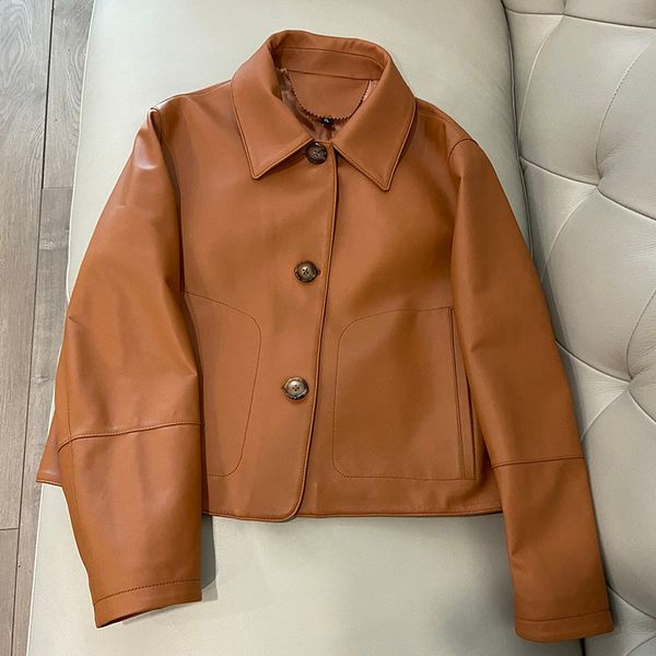 women's leather faux jacket women luxury real genuine sheepskin coat woman korean style 230812, Black
women's leather faux jacket women luxury real genuine sheepskin coat woman korean style 230812, Black