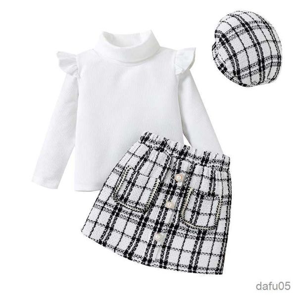 clothing sets 4-7y fashion kid girl clothes sets ruffled long sleeve turtleneck ribeed +plaid skirt beret set r230812, White
clothing sets 4-7y fashion kid girl clothes sets ruffled long sleeve turtleneck ribeed +plaid skirt beret set r230812, White