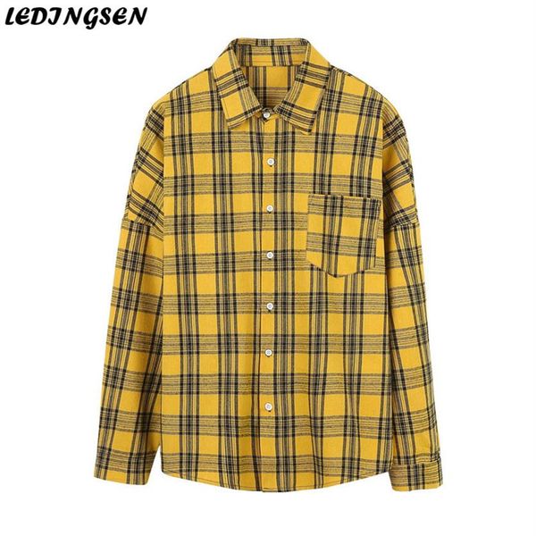 ledingsen brand men shirt casual cotton loose long sleeve yellow plaid for camiseta hombre streetwear size 2xl294u, White;black
ledingsen brand men shirt casual cotton loose long sleeve yellow plaid for camiseta hombre streetwear size 2xl294u, White;black
