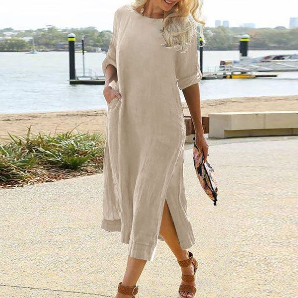basic casual dresses summer cotton linen short sleeve crew neck pullover dress holiday solid color split long women loose 230811, Black;gray
basic casual dresses summer cotton linen short sleeve crew neck pullover dress holiday solid color split long women loose 230811, Black;gray