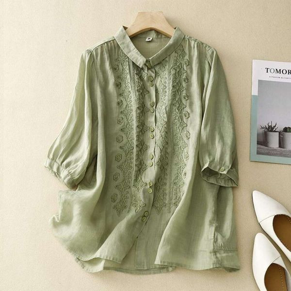 summer style three quarter sleeves blouses heavy embroidery cotton and linen shirt belly cover slim retro high end, White
summer style three quarter sleeves blouses heavy embroidery cotton and linen shirt belly cover slim retro high end, White