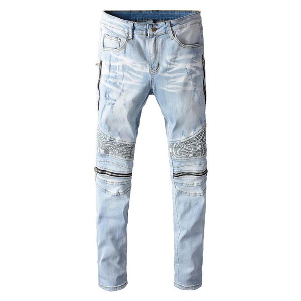 men's light blue bandanna paisley printed patchwork biker jeans streetwear zippers stretch denim skinny pants257b
men's light blue bandanna paisley printed patchwork biker jeans streetwear zippers stretch denim skinny pants257b