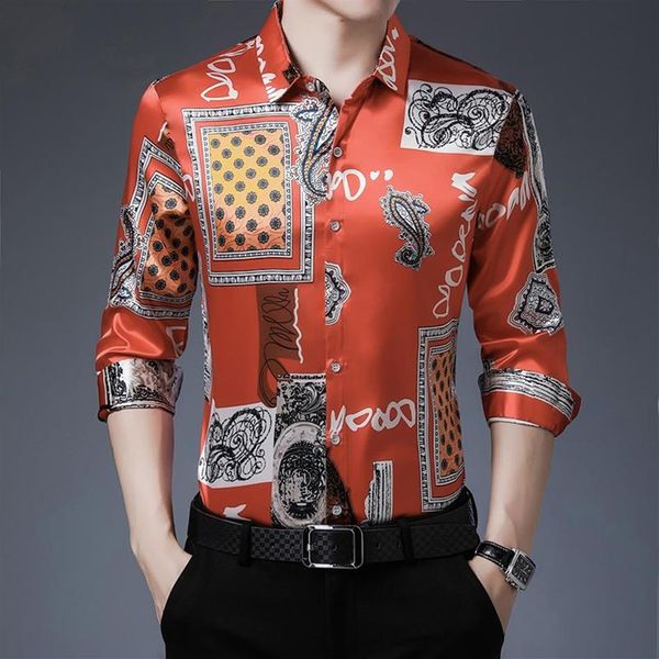 men's casual shirts 2021 male mens floral printed vintage patterns man satin dress long sleeve silk clothes military style sh235o, White;black
men's casual shirts 2021 male mens floral printed vintage patterns man satin dress long sleeve silk clothes military style sh235o, White;black