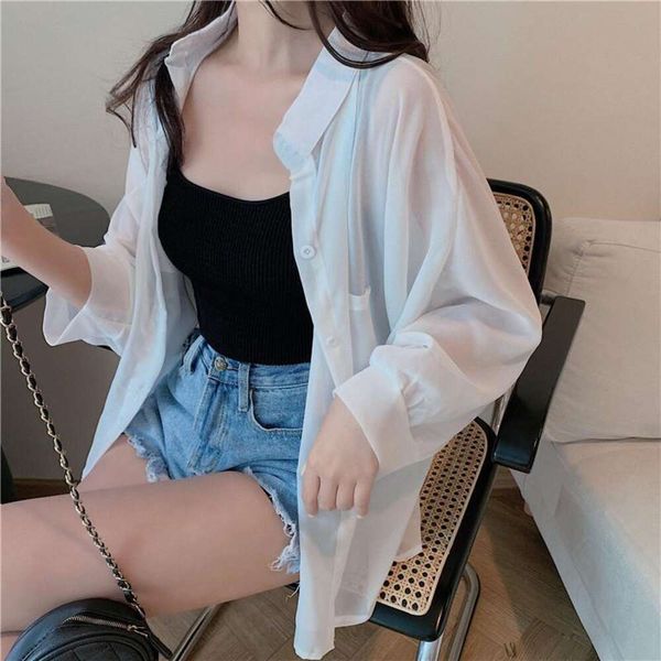 summer thin sunscreen shirt loose battie cardigan chiffon air conditioner with small shawl, White
summer thin sunscreen shirt loose battie cardigan chiffon air conditioner with small shawl, White