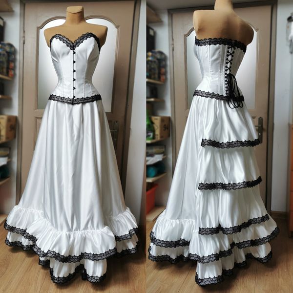 vintage bustle a line wedding dresses corset victorian bridal gowns strapless black and white satin gothic vestido de novia lace-up plus siz
vintage bustle a line wedding dresses corset victorian bridal gowns strapless black and white satin gothic vestido de novia lace-up plus siz