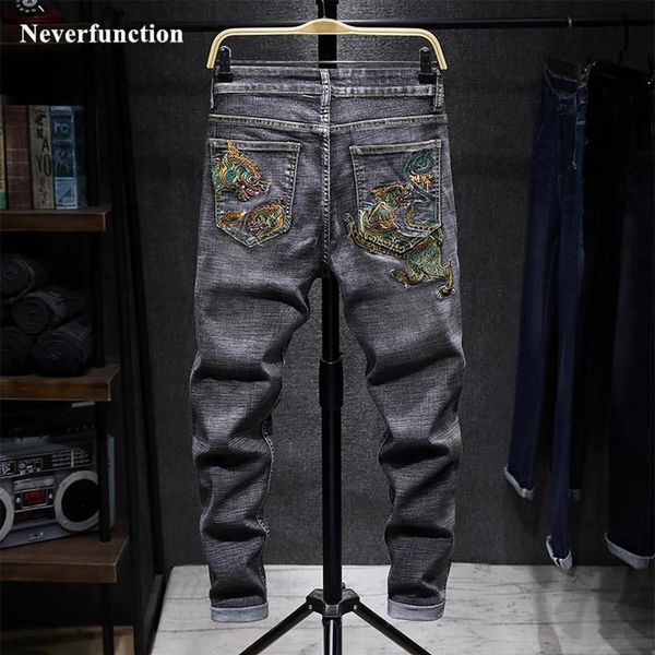 men streetwear hip hop japanese chinese wind dragon embroidery slim fit straight jeans trousers man motorcycle biker denim pants2741, Blue
men streetwear hip hop japanese chinese wind dragon embroidery slim fit straight jeans trousers man motorcycle biker denim pants2741, Blue