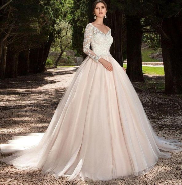 tulle long sleeve blush color wedding dress vneck ball gown appliques lace casamento bridal gowns illusion back vestido de noiva7856007, White
tulle long sleeve blush color wedding dress vneck ball gown appliques lace casamento bridal gowns illusion back vestido de noiva7856007, White