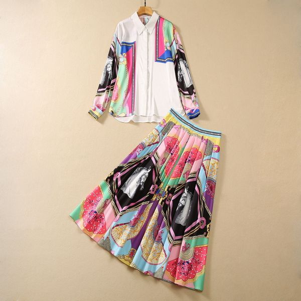 european and american women's clothing 2023 autumn new long-sleeved shirt fan print pleated skirt fashion suit, White
european and american women's clothing 2023 autumn new long-sleeved shirt fan print pleated skirt fashion suit, White