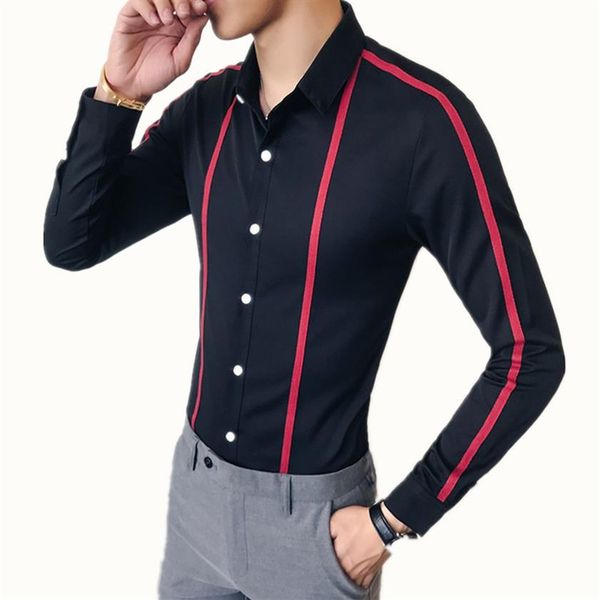 ribbon striped men's shirt long sleeve slim 2019 new men's social club shirt casual business dress party brand 60i, White;black
ribbon striped men's shirt long sleeve slim 2019 new men's social club shirt casual business dress party brand 60i, White;black