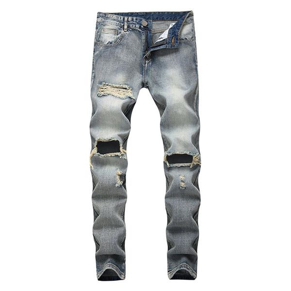 men's jeans fashionable knee hole straight denim men brand motorcycle cotton pants elastic destruction tear design pant294d, Blue
men's jeans fashionable knee hole straight denim men brand motorcycle cotton pants elastic destruction tear design pant294d, Blue