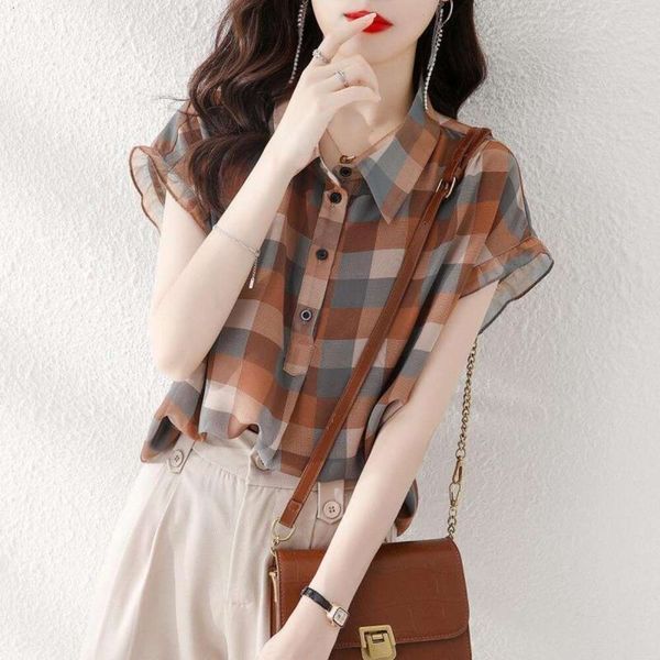 spring plaid shirt for women long sleeved loose design niche korean chiffon three quarter sleeve top, White
spring plaid shirt for women long sleeved loose design niche korean chiffon three quarter sleeve top, White