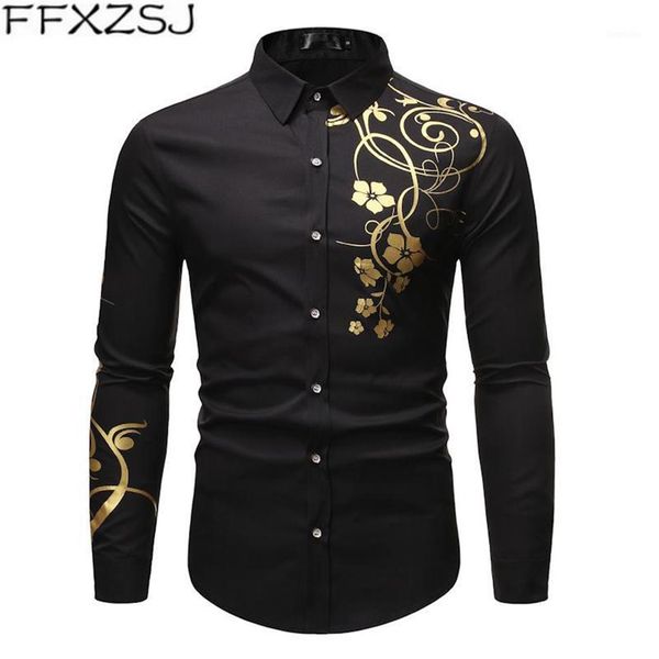 men's casual shirts stylish gold flower print black shirt men 2021 spring slim fit long sleeve mens dress party male social s299w, White;black
men's casual shirts stylish gold flower print black shirt men 2021 spring slim fit long sleeve mens dress party male social s299w, White;black