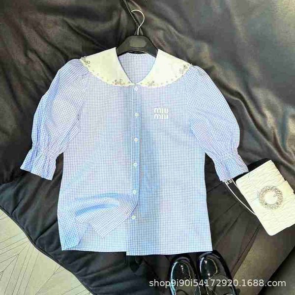women's blouses & shirts designer 23ss new shirt plaid embroidery letter decoration design polo collar contrast rhinestone embellishmen, White
women's blouses & shirts designer 23ss new shirt plaid embroidery letter decoration design polo collar contrast rhinestone embellishmen, White