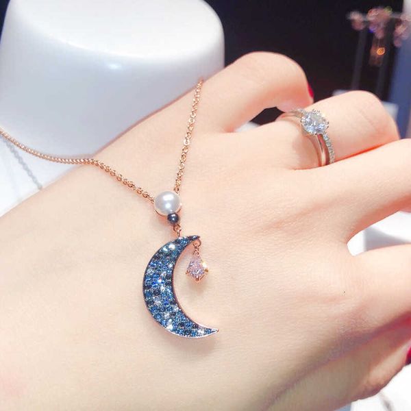 

Designer Rovski luxury top jewelry accessories Crystal Mysterious Element Star Moon Necklace Female Pendant Pearl Collar Chain Personalized Jewelry high quality