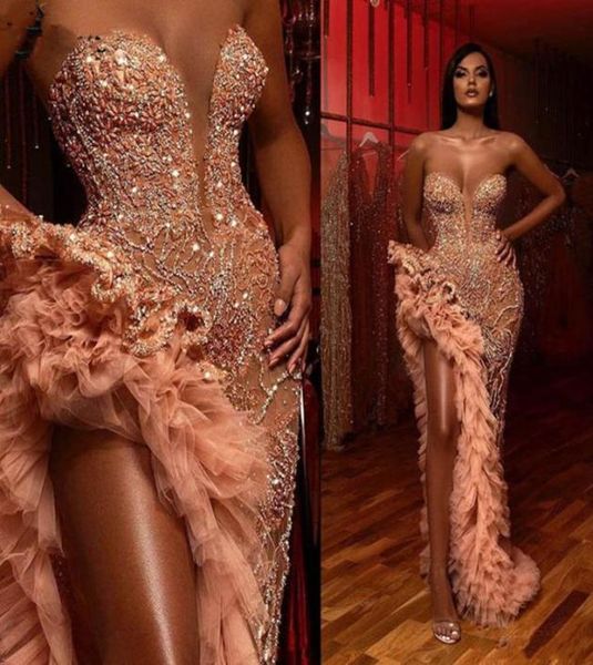 champagne blush mermaid prom dresses sparkly beaded ruffles high slit sweetheart arabic evening dress occasion gown vestidos de no3022533, Black;red
champagne blush mermaid prom dresses sparkly beaded ruffles high slit sweetheart arabic evening dress occasion gown vestidos de no3022533, Black;red