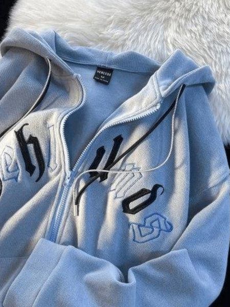 women's hoodies sweatshirts american retro embroidered letters pure cotton zipper sweater loose fashion street couple longsleeved cardi, Black
women's hoodies sweatshirts american retro embroidered letters pure cotton zipper sweater loose fashion street couple longsleeved cardi, Black