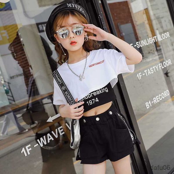 

clothing sets summer fashionable girls' clothes three-piece sets sweatshirt short t-shirt skinny vest shorts letters printed 3-13y girl, White