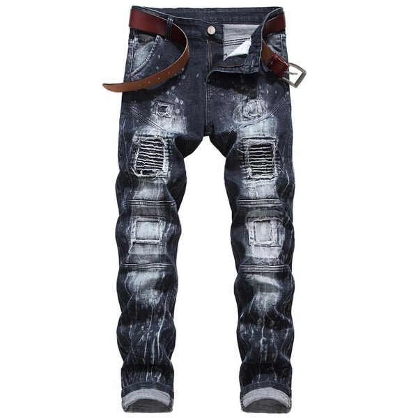 men's new fashion elastic personality motorcycle style patchwork denim trousers ripped jeans for men stretch rip263w, Blue
men's new fashion elastic personality motorcycle style patchwork denim trousers ripped jeans for men stretch rip263w, Blue
