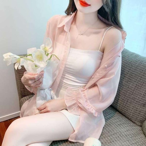 thin and light ice silk shirt sunblock clothes for women summer chiffon shirts super sweet fashionable age reducing, White
thin and light ice silk shirt sunblock clothes for women summer chiffon shirts super sweet fashionable age reducing, White