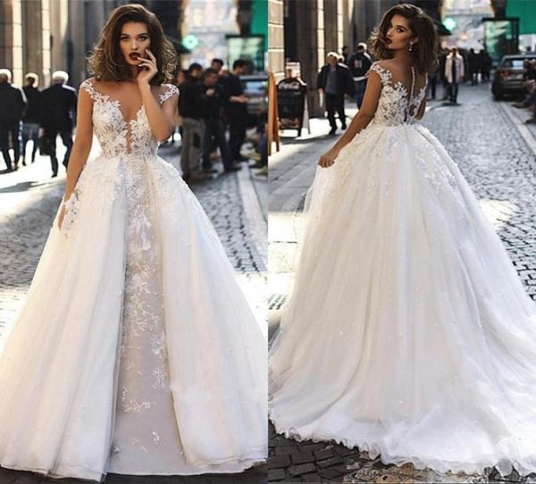 elegant cap sleeves lace wedding dresses a line tulle lace applique sheer back bridal gowns with detachable overskirts5687515, White
elegant cap sleeves lace wedding dresses a line tulle lace applique sheer back bridal gowns with detachable overskirts5687515, White