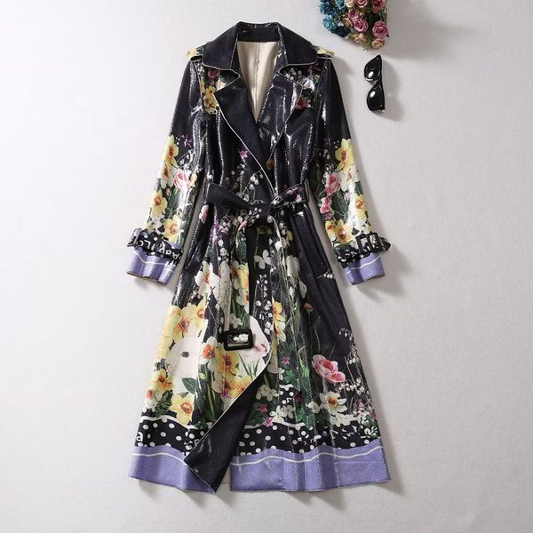 european and american women's clothing 2023 autumn new long-sleeved suit collar polka dot floral print fashion belt trench coat, Tan;black
european and american women's clothing 2023 autumn new long-sleeved suit collar polka dot floral print fashion belt trench coat, Tan;black
