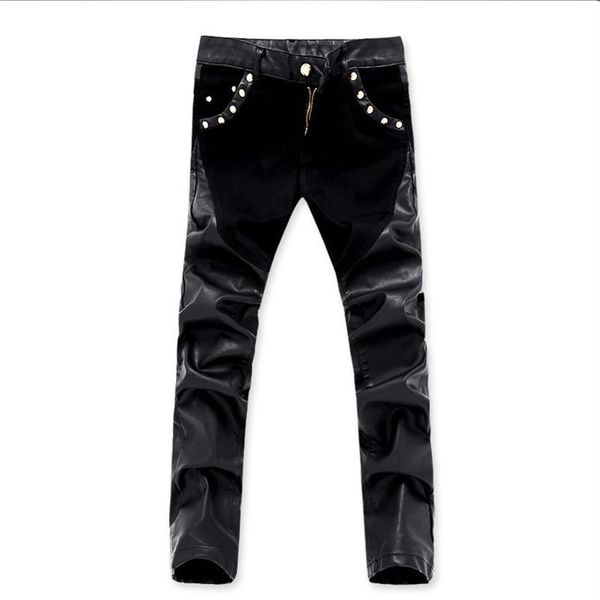 men's jeans arrivals casual men slim fit leather pants skinny denim trousers 28 362002, Blue