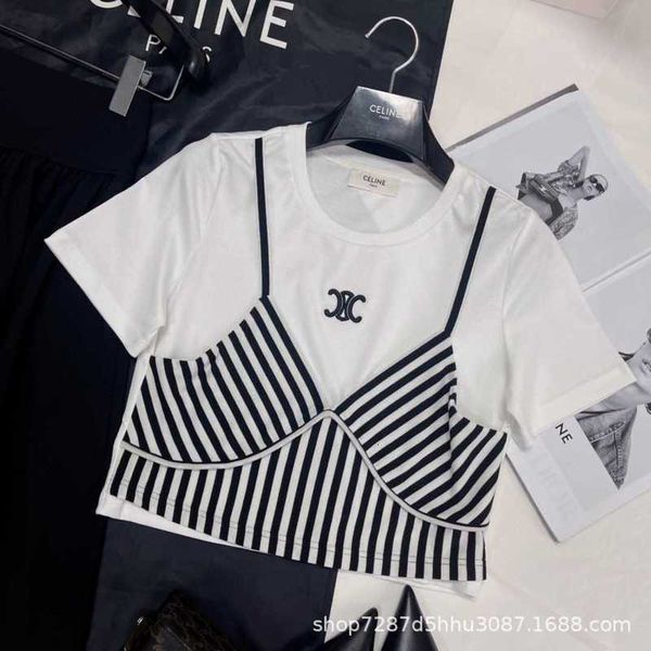 women's t-shirt designer ce home's 23 summer new contrast embroidery fake two piece short sleeve tee comes with a versatile atmosp, White
women's t-shirt designer ce home's 23 summer new contrast embroidery fake two piece short sleeve tee comes with a versatile atmosp, White