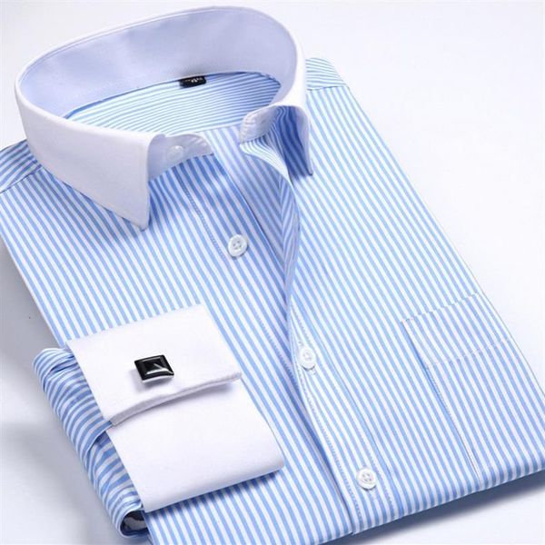 new mens luxury slim fit stylish formal long sleeves strips cotton french cuff dress shirts 6340201u, White;black
new mens luxury slim fit stylish formal long sleeves strips cotton french cuff dress shirts 6340201u, White;black