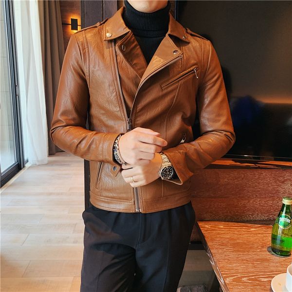 men's jackets korean leather jacket lapel diagonal zipper fashion autumn winter solid color slim casual warm 230812, Black;brown
men's jackets korean leather jacket lapel diagonal zipper fashion autumn winter solid color slim casual warm 230812, Black;brown