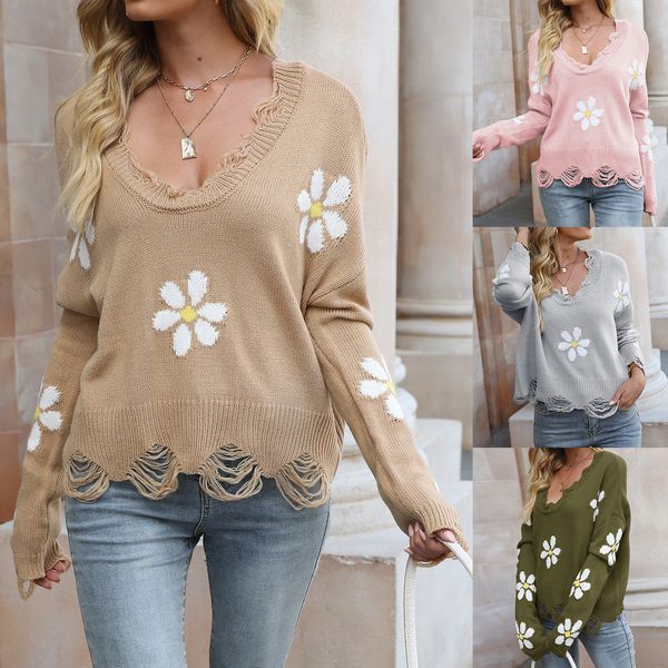 women's sweaters lady winter pullovers solid hole womens sweater casual small flower v neck jumper long sleeve daily streetwear 230811, White;black
women's sweaters lady winter pullovers solid hole womens sweater casual small flower v neck jumper long sleeve daily streetwear 230811, White;black