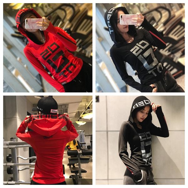 hooded yoga clothes jacket tide personality letters elastic breathable sports t-shirt slim running quick-drying fitness long sleeves., White;red
hooded yoga clothes jacket tide personality letters elastic breathable sports t-shirt slim running quick-drying fitness long sleeves., White;red