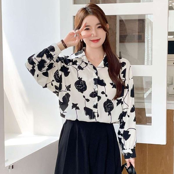 early autumn style french retro shirt versatile loose rose print long sleeved for women, White
early autumn style french retro shirt versatile loose rose print long sleeved for women, White