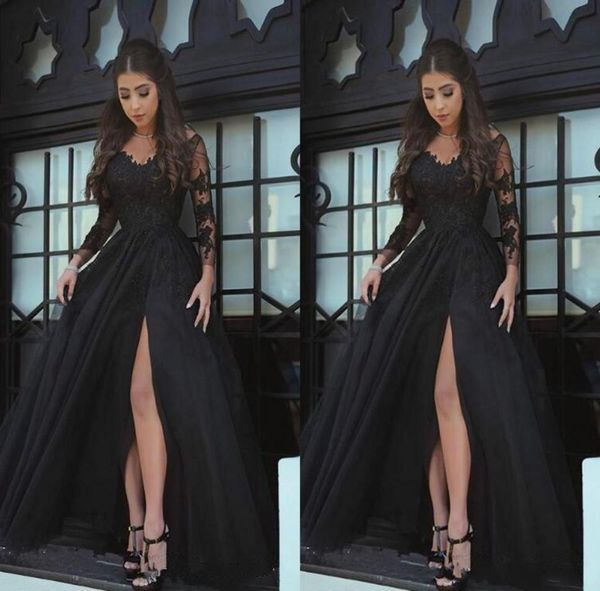 modern black sheer long sleeves plus size prom evening dresses applique lace high side split custom made formal dress party gowns3455463
modern black sheer long sleeves plus size prom evening dresses applique lace high side split custom made formal dress party gowns3455463