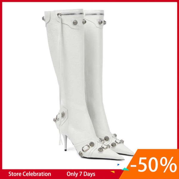 cagole lambskin leather knee-high boots stud buckle embellished side zip shoes pointed toe stiletto heel tall boot luxury designers shoe for, Black
cagole lambskin leather knee-high boots stud buckle embellished side zip shoes pointed toe stiletto heel tall boot luxury designers shoe for, Black