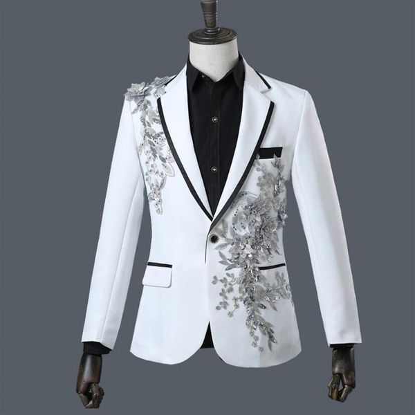 jacket pantsfashion men suits groom wedding prom party black blue white slim costumes blazers flower embroidery sequins male bla1929, White;black
jacket pantsfashion men suits groom wedding prom party black blue white slim costumes blazers flower embroidery sequins male bla1929, White;black