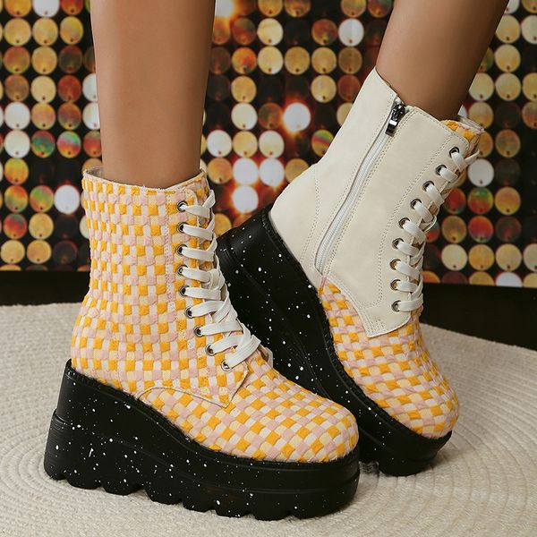 boots chunky platform ankle women fashion plaid patchwork wedges motorcycle woman lace up thick bottom gothic shoes 230812, Black
boots chunky platform ankle women fashion plaid patchwork wedges motorcycle woman lace up thick bottom gothic shoes 230812, Black