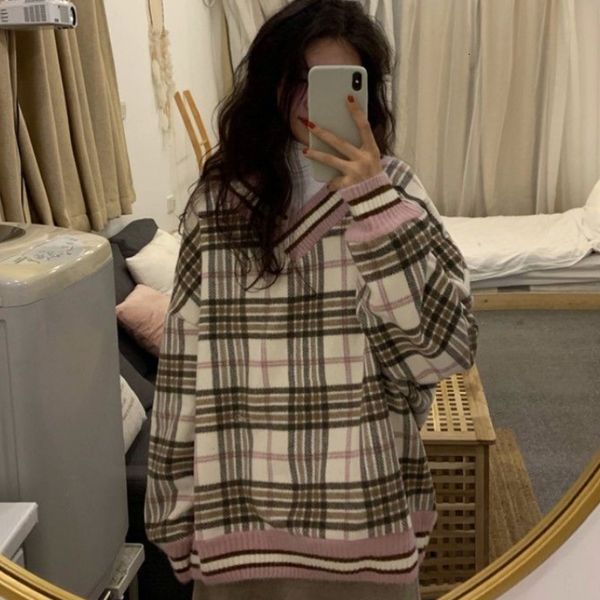 women's sweaters deeptown korean style check oversize sweater women vintage japanese preppy plaid knitted harajuku casual jumper female, White;black
women's sweaters deeptown korean style check oversize sweater women vintage japanese preppy plaid knitted harajuku casual jumper female, White;black