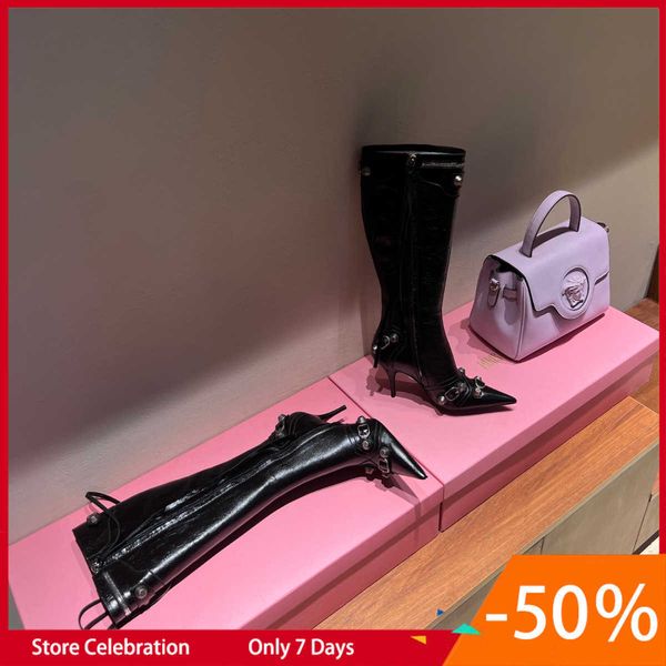cagole lambskin leather knee-high boots stud buckle embellished side zip shoes pointed toe stiletto heel tall boot luxury designers shoe for, Black
cagole lambskin leather knee-high boots stud buckle embellished side zip shoes pointed toe stiletto heel tall boot luxury designers shoe for, Black