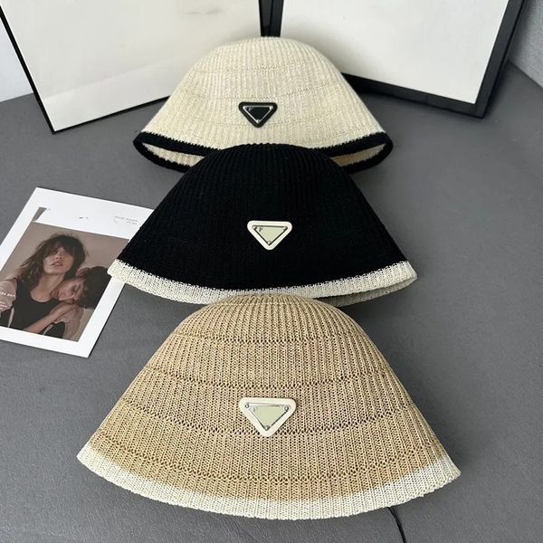 

designer ball caps women's inverted triangle colored ice silk bucket hat straw knitted fisherman hat summer sunshade sunscreen dome sun, Blue;gray