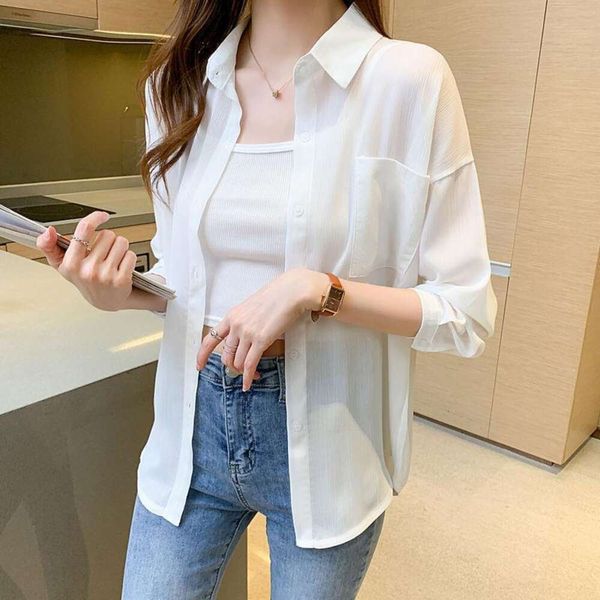 short ice silk sunblock womens shirt summer thin versatile mid long sleeved cardigan, White
short ice silk sunblock womens shirt summer thin versatile mid long sleeved cardigan, White