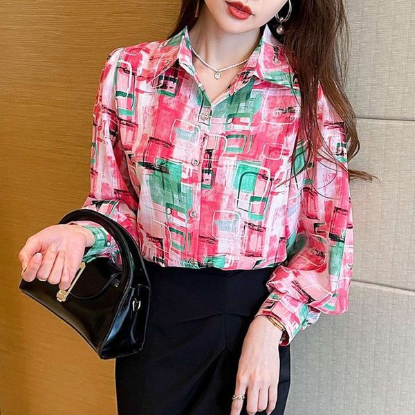 autumn holiday style blouse shirt for women loose printed lantern sleeve, White 
autumn holiday style blouse shirt for women loose printed lantern sleeve, White
