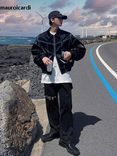 men's jackets mauroicardi autumn cool handsome short oversized black brown pu leather jacket men luxury designer american retro clothin
men's jackets mauroicardi autumn cool handsome short oversized black brown pu leather jacket men luxury designer american retro clothin