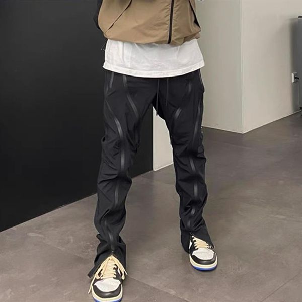 black lightweight multi-zip nylon track pants streetwear254e