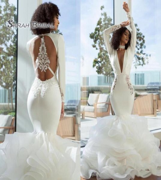2019 elegant arabic dubai mermaid prom dresses long deep v neck long sleeves tiered organza open back evening wear formal gow1814829, Black
2019 elegant arabic dubai mermaid prom dresses long deep v neck long sleeves tiered organza open back evening wear formal gow1814829, Black