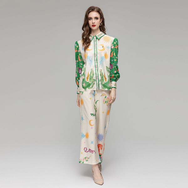 european and american women's clothing 2023 autumn new long-sleeved cartoon animal print shirt wide leg pants fashion suit, White
european and american women's clothing 2023 autumn new long-sleeved cartoon animal print shirt wide leg pants fashion suit, White