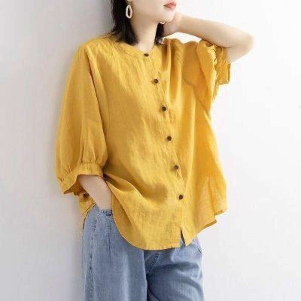 title cotton and linen shirt for women lantern sleeves retro art large size loose mid sleeved, White
title cotton and linen shirt for women lantern sleeves retro art large size loose mid sleeved, White
